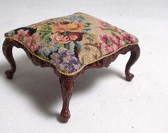 Dollhouse Miniature Bespaq Stool Footstool in antique Petit Point (b)