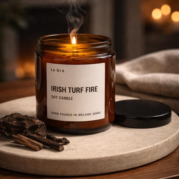 Irish Turf Fire Scented Soy Candle - Hand Poured in Ireland