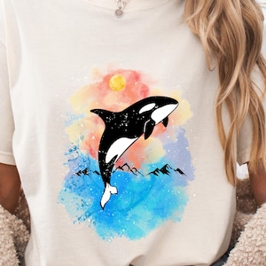 Vintage Orca Sunset Graphic Tee or Hoodie - Comfort Colors Retro Ocean Design