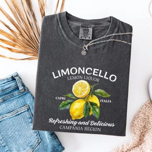 T-shirt limoncello, grafisch shirt Italiaanse citroen, zomer T-shirt Amalfikust, verfrissend T-shirt citroen, cadeau voor citroenliefhebbers, vakantieshirt Italië