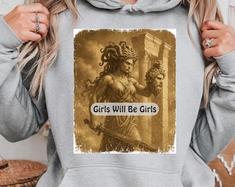 Feministisches Medusa-Grafik-T-Shirt: Mädchen sind Mädchen-Komfortfarben-Shirt