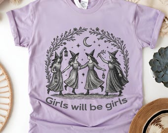 T-shirt féministe sorcière vintage - Les filles seront des filles - Halloween rétro