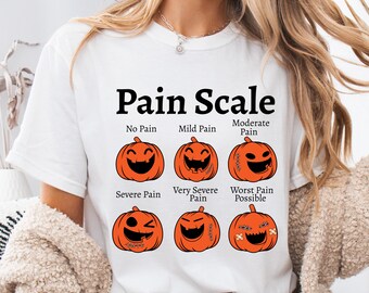 Halloween Pain Scale Nurse T-Shirt: Funny Pumpkin Graphic Tee
