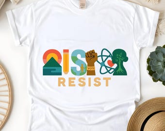 Camiseta gráfica "Resist": antiodio, ciencia y feminismo
