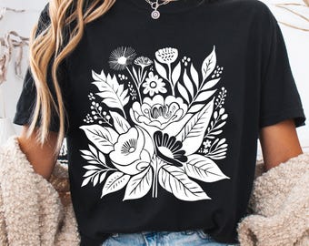 Floral Block Print Comfort Colors Shirt: Botanical Graphic Tee