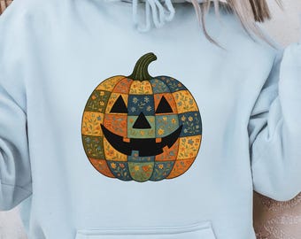 Sweat-shirt citrouille rétro en patchwork : tenue effrayante d'Halloween