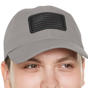 Black American Flag Hat – Tactical Baseball Cap, Minimalist USA Patch Hat, Patriotic Dad Hat, 4th of July Hat, Adjustable Embroidered Cap