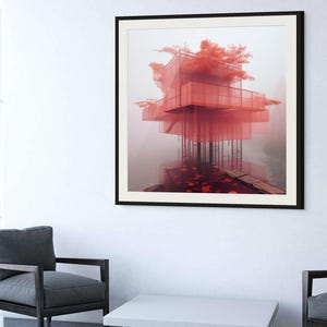 Glass House Water Reflection | Modern Architecture Print | Contemporary Home Decor Wall Art