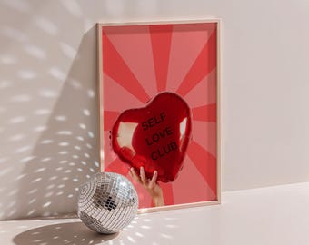 Póster moderno de arte de pared preppy femenino del Club del Amor Propio, Amor Propio Positivo