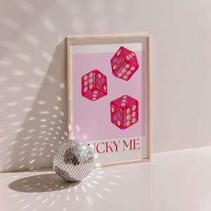 Lucky Me Dice Wall Art – Retro Digital Download Poster, Colorful Dice Print, Groovy Good Luck Decor