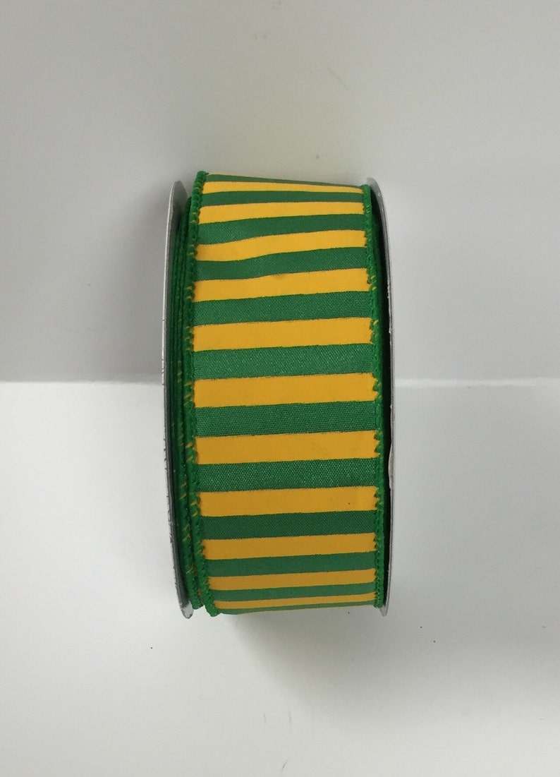 1.5 Inch Green Yellow Striped Ribbon 2239951015 Wired Etsy
