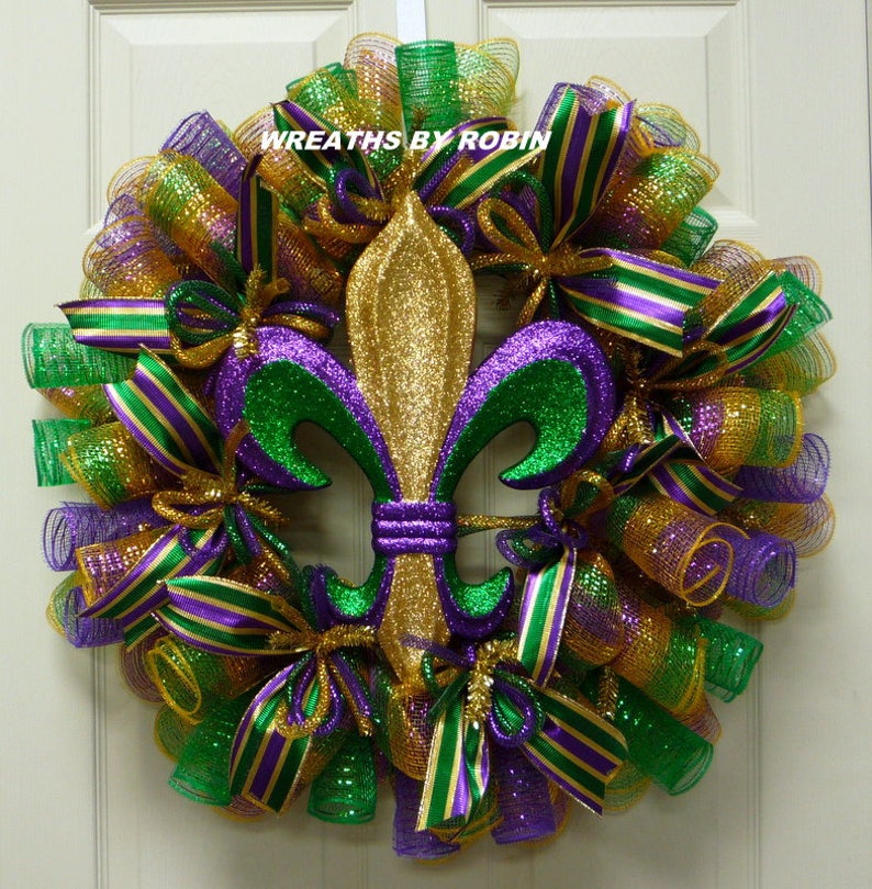 Mardi Gras Fleur De Lis Wreath Mardi Gras Decorations Mardi Etsy