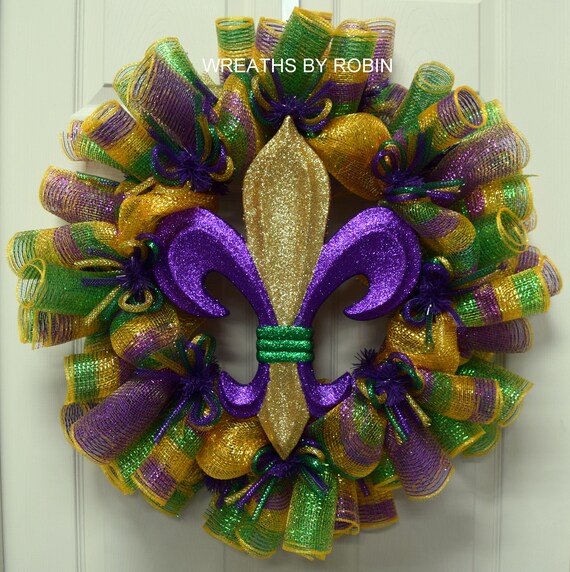 Mardi Gras Fleur De Lis Wreath Mardi Gras Decorations Mardi Etsy