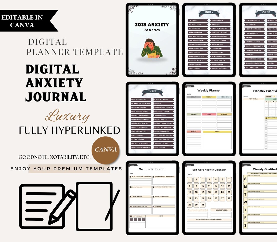 Digital Anxiety Journal | Fillable PDF Template | Guided Journal for ...