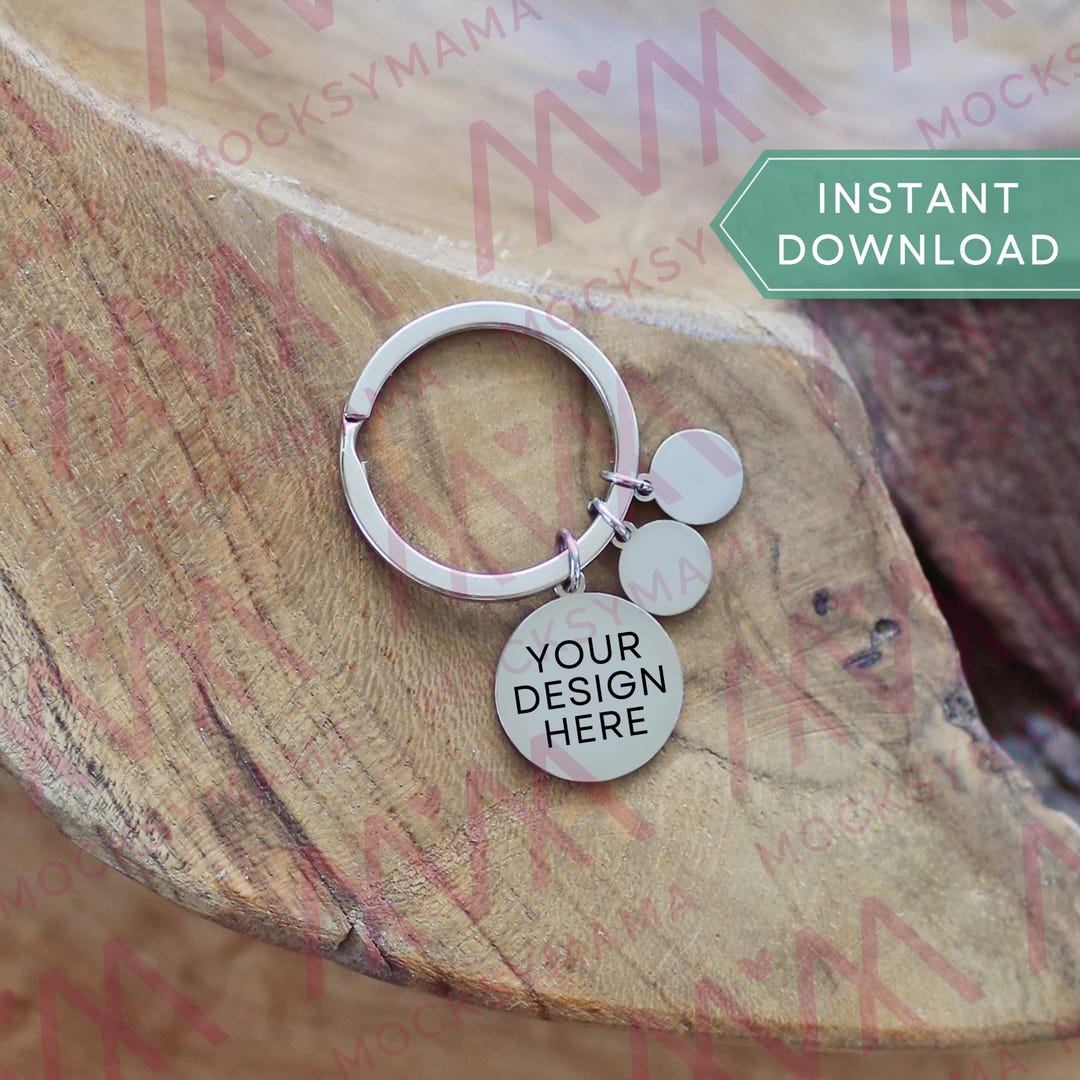 Silver Keychain Disc Mockup, Blank Keychain Mock, POD Keychain Mock Ups ...