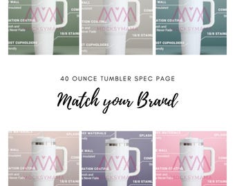 40 oz Tumbler Spec Page, Blank 40 oz Tumbler Specs, Real Product Mock, POD Tumbler Mockup, Print on Demand Sublimation 40 ounce Tumbler Mock