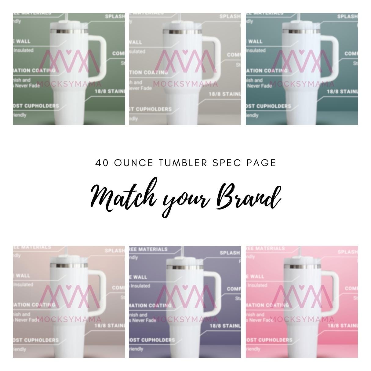 40 oz Tumbler Spec Page, Blank 40 oz Tumbler Specs, Real Product Mock, POD Tumbler Mockup, Print on Demand Sublimation 40 ounce Tumbler Mock