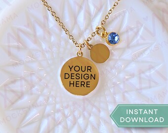 Necklace Disc Mockup, Blank Necklace Mock, POD Necklace mock ups, Gold Disc Necklace Mock Up Print on Demand Necklace Mockup, Jewelry Mockup
