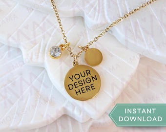 Necklace Disc Mockup, Blank Necklace Mock, POD Necklace mock ups, Gold Disc Necklace Mock Up Print on Demand Necklace Mockup, Jewelry Mockup