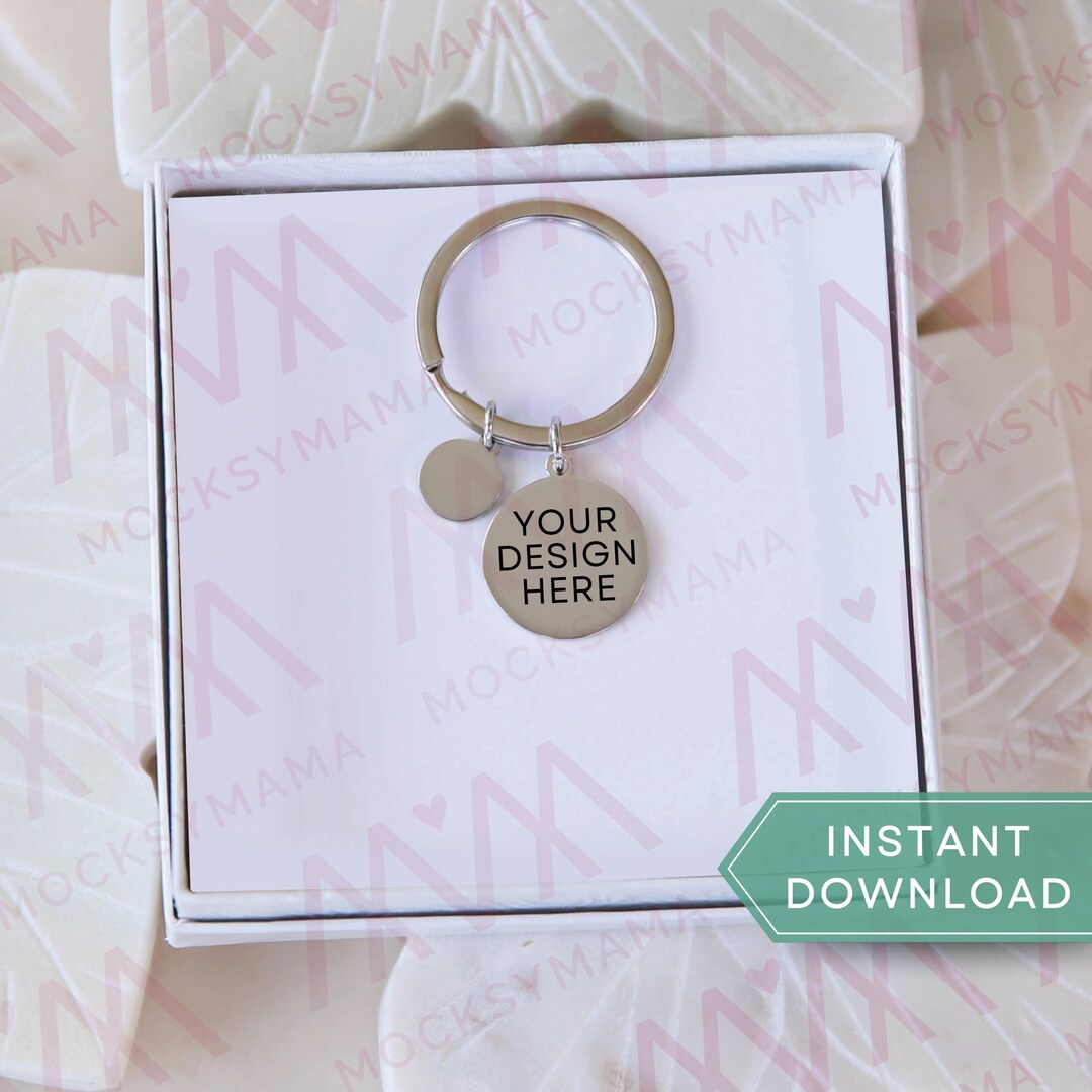 Silver Keychain Disc Mockup, Blank Keychain Mock, POD Keychain Mock Ups ...