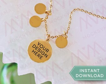 Necklace Disc Mockup, Blank Necklace Mock, POD Necklace mock ups, Gold Disc Necklace Mock Up Print on Demand Necklace Mockup, Jewelry Mockup