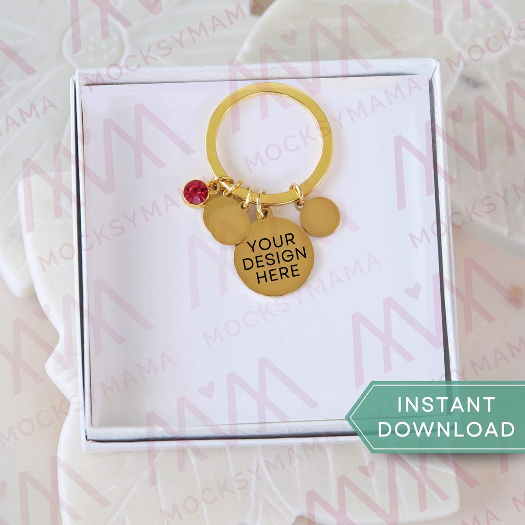 Gold Keychain Disc Mockup, Gold Blank Keychain Mock, POD Keychain Mock ...
