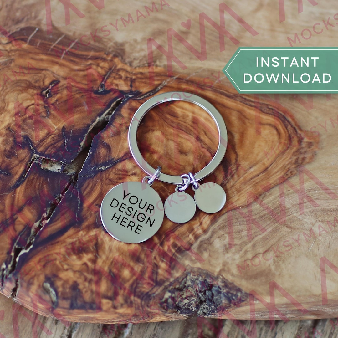 Silver Keychain Disc Mockup, Blank Keychain Mock, POD Keychain Mock Ups ...