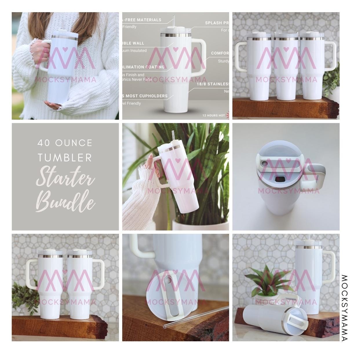 40 oz Tumbler Mockup Bundle, Digital 40 oz Tumbler Mock Up Kit, POD Tumbler Mockup Bundle, Print on Demand Sublimation 40 ounce Tumbler Mock