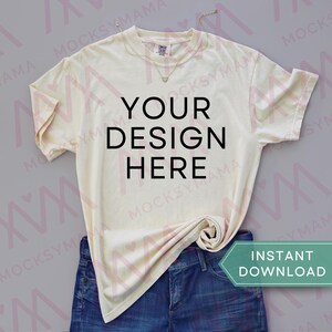 Ivory Comfort Colors 1717 mockup, tshirt comfort colors 1717 shirt mockup flat lay tee shirt minimalist mock clothes Digital POD Mockups