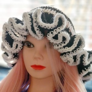 Women&#39;s Knitted Unique Boho Chic Stylish Black and White Beanie Bucket Ruffle Hat