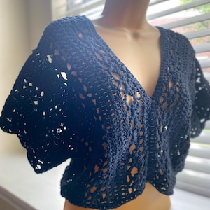 Women’s Handmade Crochet Full Length  Top or  Crop Top  – Boho Mesh Lace Shirt – Short Sleeve Summer Top