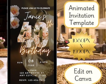 Invitación elegante en video para 40 cumpleaños: Plantilla para fiesta de vino (Descarga digital)