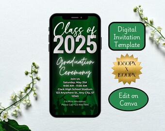 Invitación animada de graduación verde neón 2025 (descarga digital)