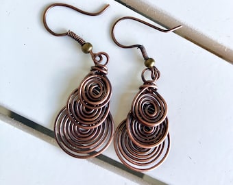 Oxidized Copper Spiral Earrings: Handmade Wire Jewelry