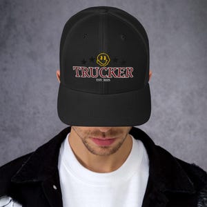 Smiley Trucker Hat, Trucking cap, Gift for Grandpa, Truck Driver Husband, Mesh Trucker Hat Anniversary Gift, CDL gear, Snapback Comfy driver