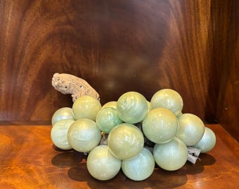 MCM Italian Alabaster Stone Green Grapes With Wood Stem