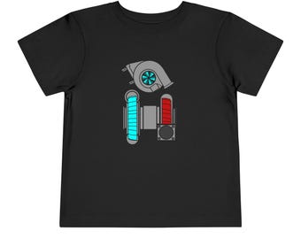 カラフルなターボチャージャーパーツ幼児用Tシャツ、キッズグラフィックアートシャツ、メカニックエンジンパーツ子供用Tシャツ、男の子向けの自動車ギフト