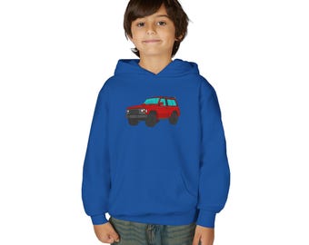 オフロードSUVパーカー、日産パトロールY60グラフィックスウェットシャツ、アドベンチャービークルジャンパー、車愛好家へのギフト、レッドオフローダーフード付きトップ