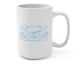 ブルー ポルシェ 917 1960年代 ル・マン レースカー ラインアート マグカップ | 15オンス セラミック レーシング コーヒーカップ