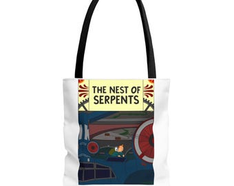 Tintin-Inspired "The Nest of Serpents" Tote Bag, Graphic Novel Gift, 1960s-Inspired Shoulder Bag, Shopping Tote, Original Design