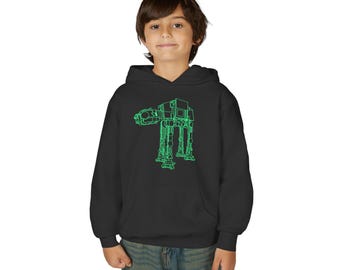 Youth AT-AT Hoodie: Retro Star Wars 80s Line Art