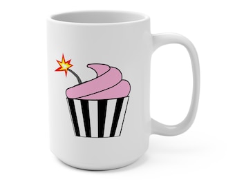 ホワイト/ピンクのカップケーキボムマグ | お菓子作り好きの方にぴったりのユニークなコーヒーカップ | 誕生日、パーティー、キッチンの装飾にぴったりの楽しいギフト