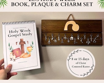 Libro y juego de dijes de Semana Santa con placa (LDS) / Herramienta de enseñanza de Pascua para familias