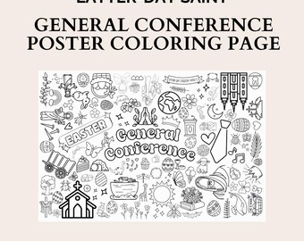 Póster para colorear de la Conferencia General de Pascua de abril (imprimible gigante) / Actividad SUD para niños / Página para colorear de 24x36 pulgadas / Actividad para el fin de semana de la conferencia