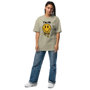 I&#39;m OK Melting Smiley Unisex oversized vervaagde streetwear-grappig T-shirt voor geestelijke gezondheid - esthetisch grafisch shirt