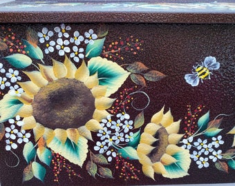 Large Wall Mount Mailbox, Galvanized Steel, Sunflowers with Bumblebee Accents