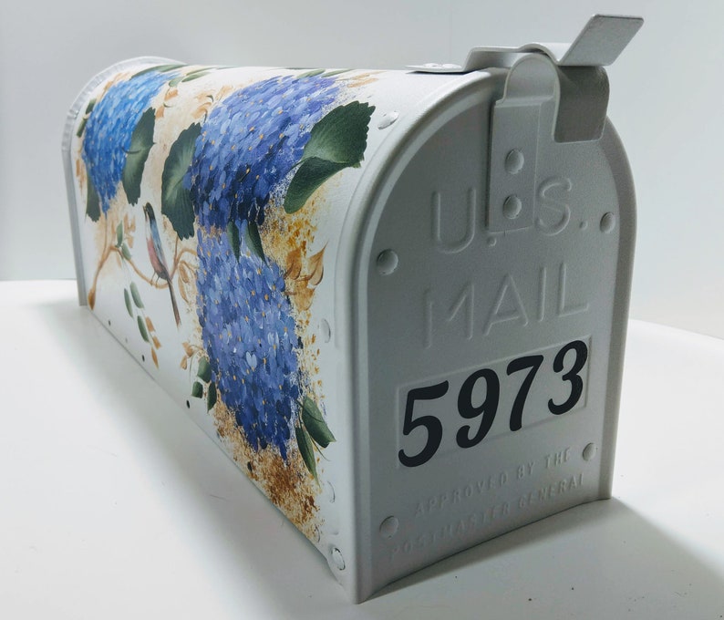 Custom Artfully Hand Painted Hydrangea /& Birds Post-Mount Medium Aluminum White Post-mount Optional Personalization Sealer