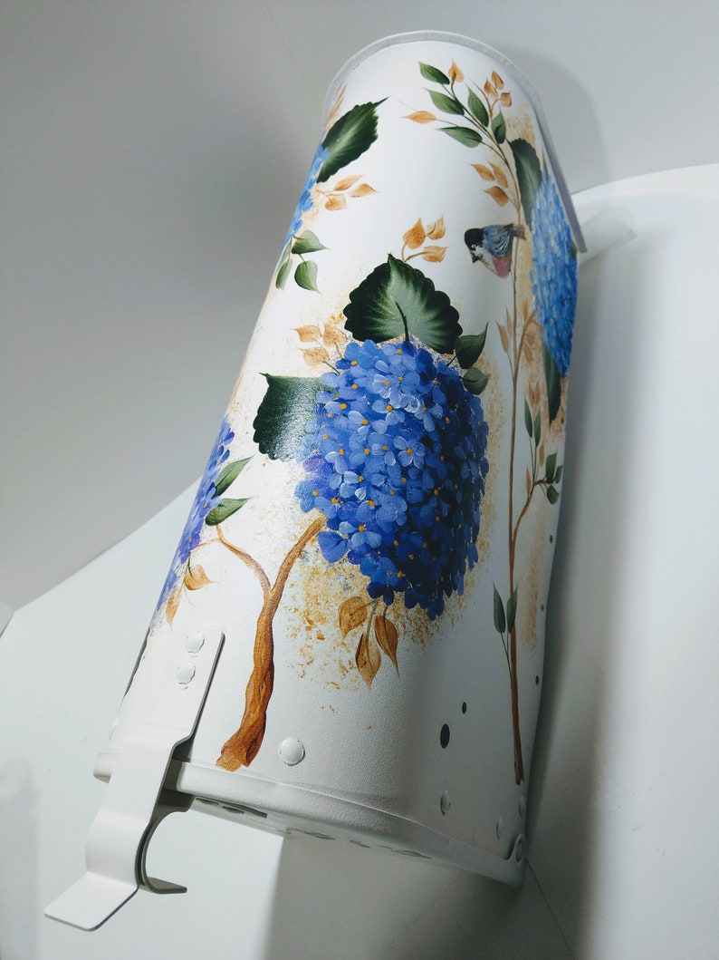 Custom Artfully Hand Painted Hydrangea /& Birds Post-Mount Medium Aluminum White Post-mount Optional Personalization Sealer