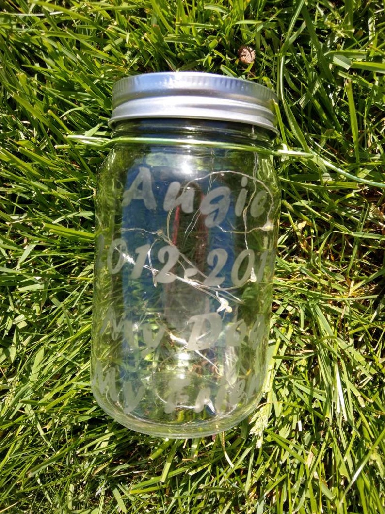 Personalized Pet Fairy Light Solar Memorial Etched Image of Your Pet Eternal Light