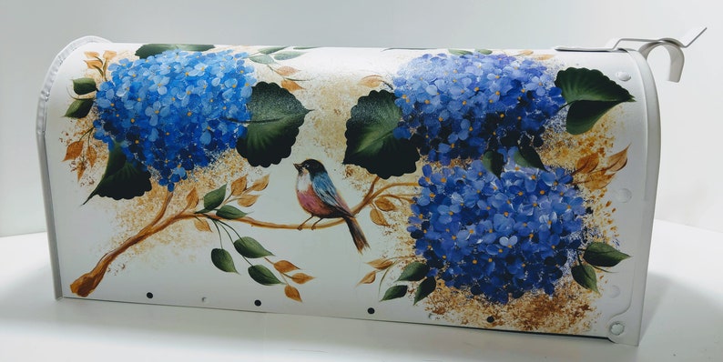 Custom Artfully Hand Painted Hydrangea /& Birds Post-Mount Medium Aluminum White Post-mount Optional Personalization Sealer